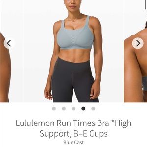 Lululemon run times sports bra 32c blue cast high impact EUC